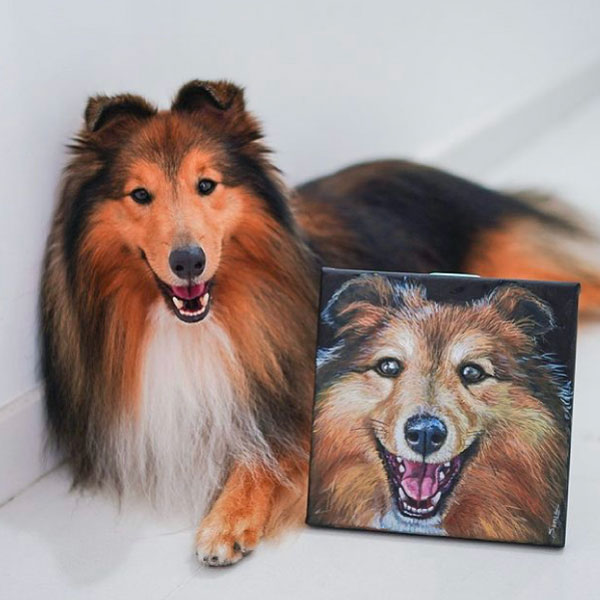 A Simple Art commission pet portrait acrylic painting on canvas portfolio. Artist Lynn Sim.