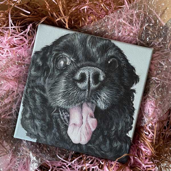 A Simple Art commission pet portrait acrylic painting on canvas portfolio. Artist Lynn Sim.