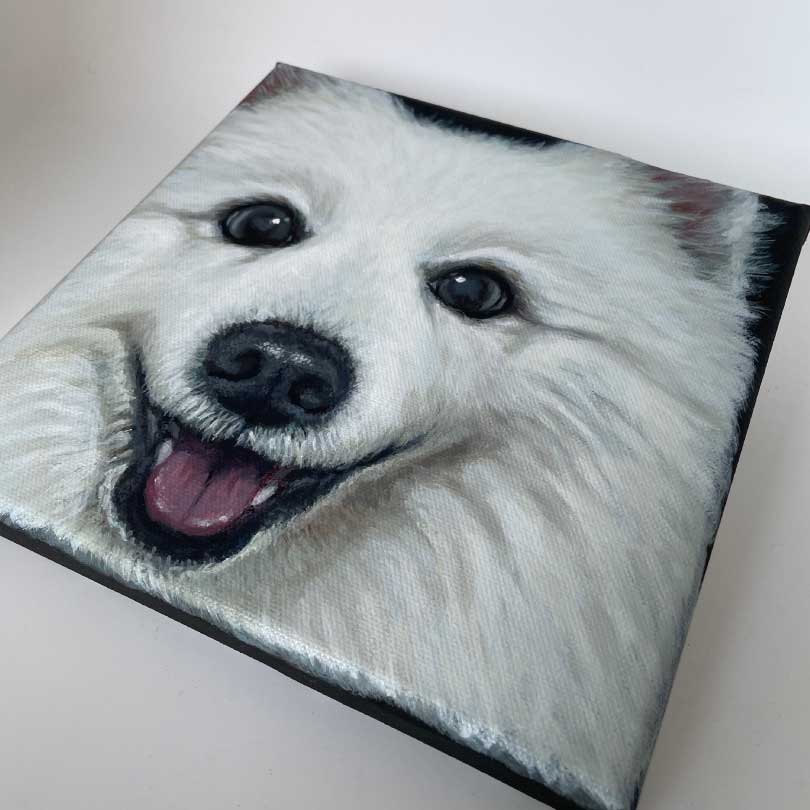 A Simple Art commission pet portrait acrylic painting on canvas portfolio. Artist Lynn Sim.